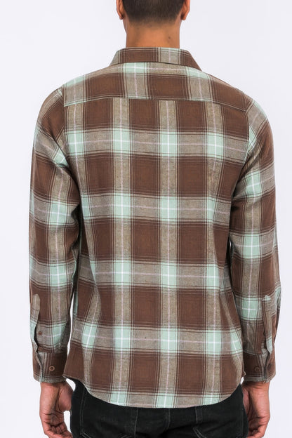 Regular Fit Checker Plaid Flannel Long Sleeve