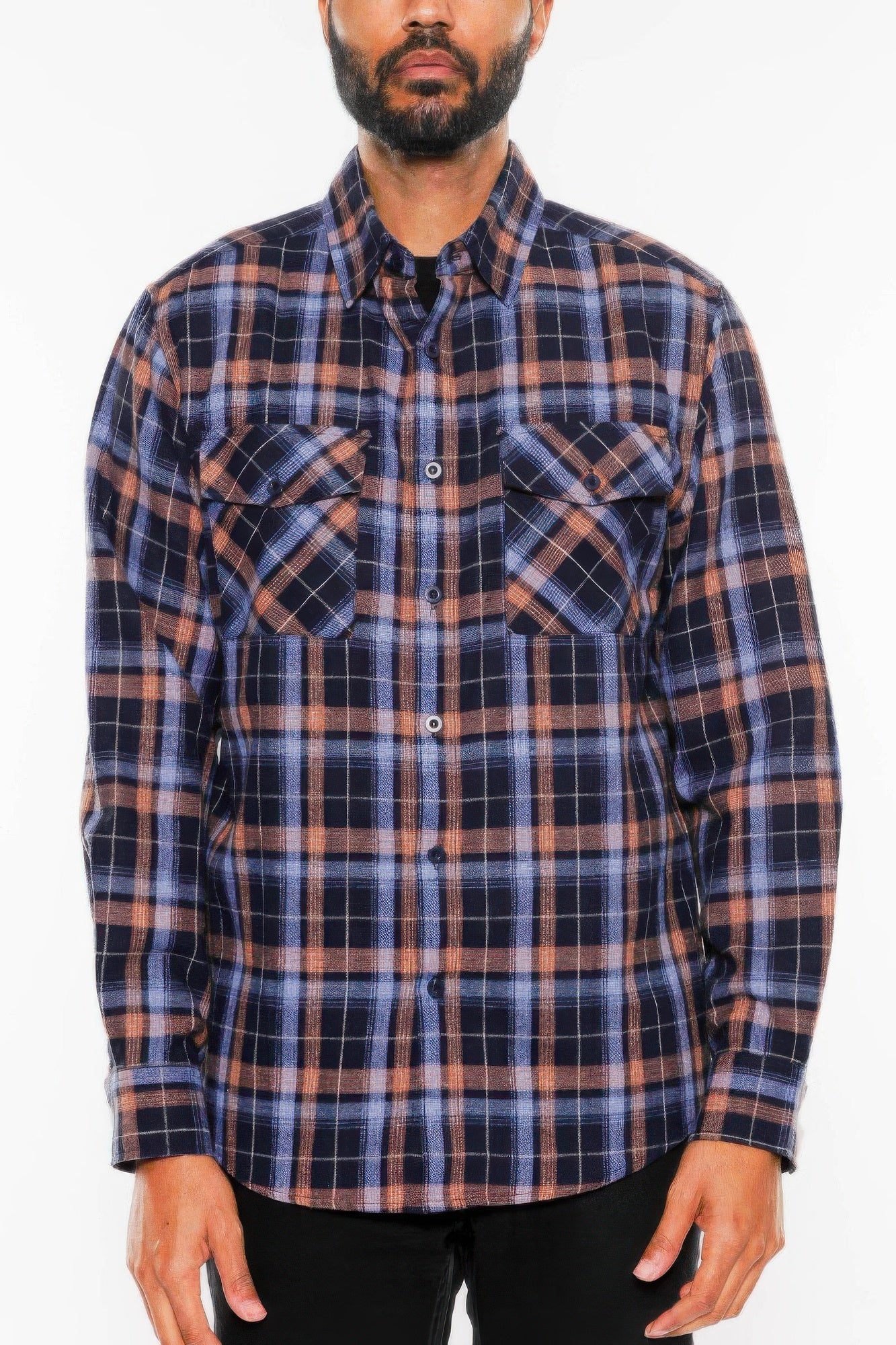 Regular Fit Checker Plaid Flannel Long Sleeve