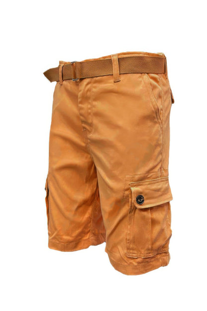 Mens Belted Cargo Shorts With Pockets