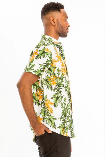 Mens Print Hawaiian Button Down Shirt