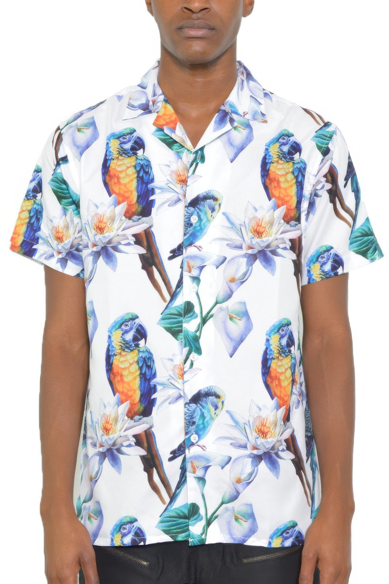 Mens Tucan Parrot Print Resort Button Down Shirt