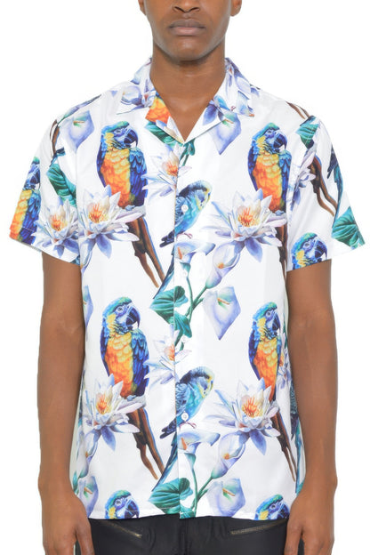 Mens Tucan Parrot Print Resort Button Down Shirt