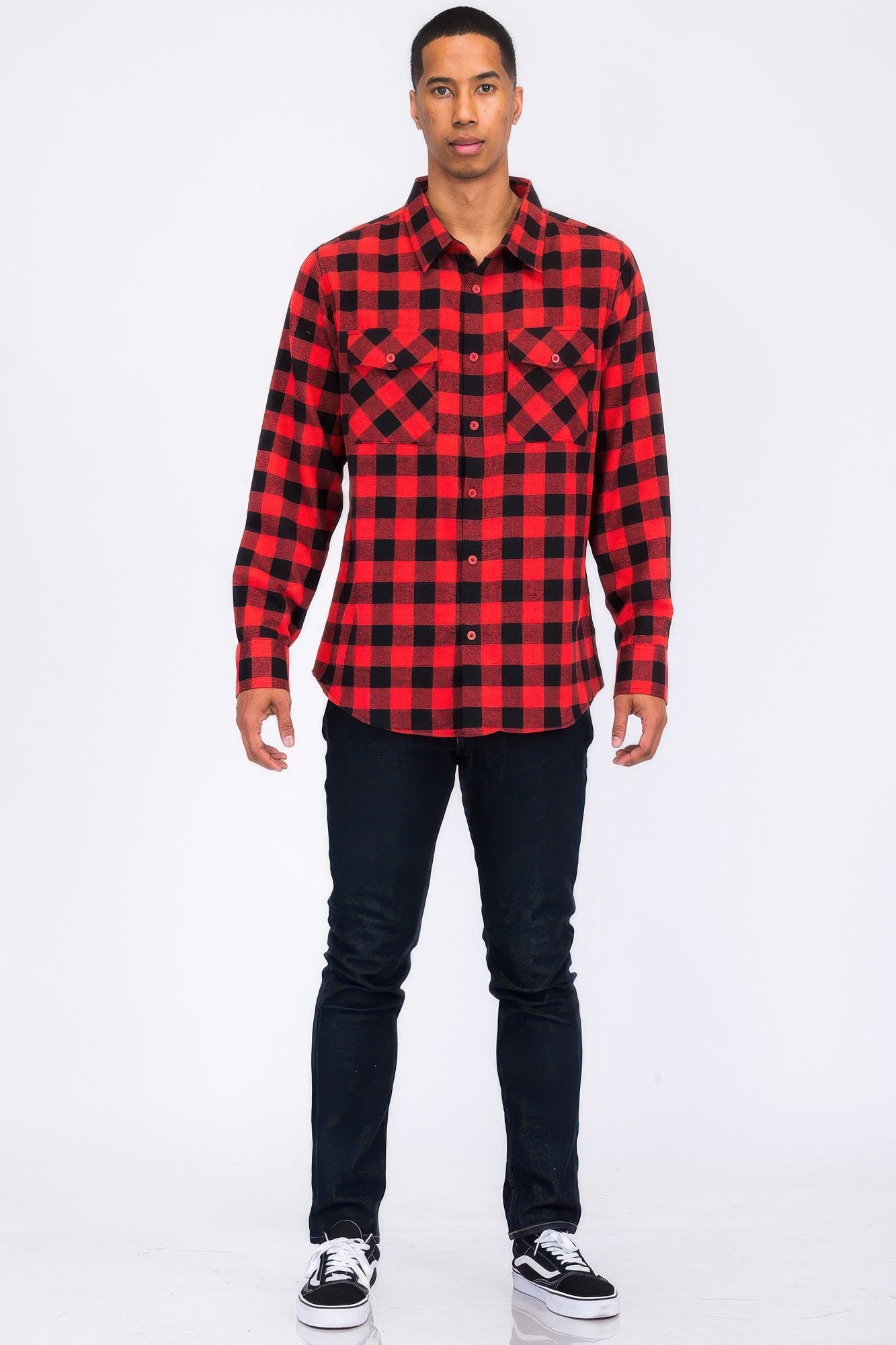 Regular Fit Checker Plaid Flannel Long Sleeve