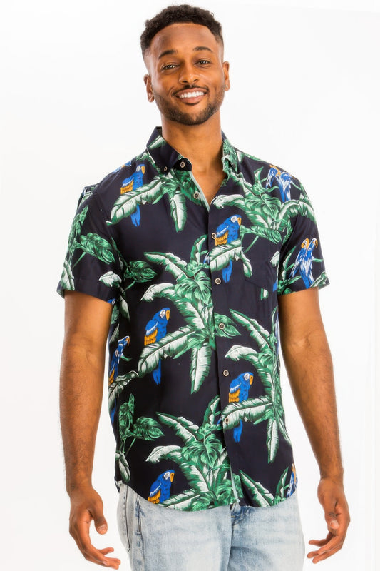 Hawaiian Print Button Down Shirt