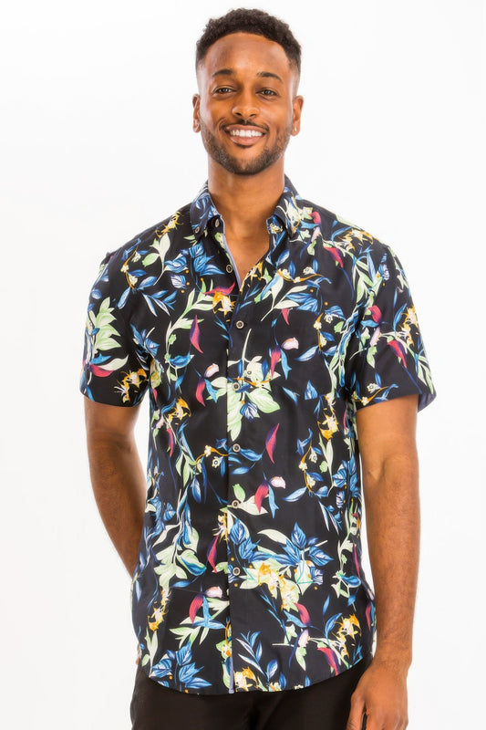 Hawaiian Print Button Down Shirt