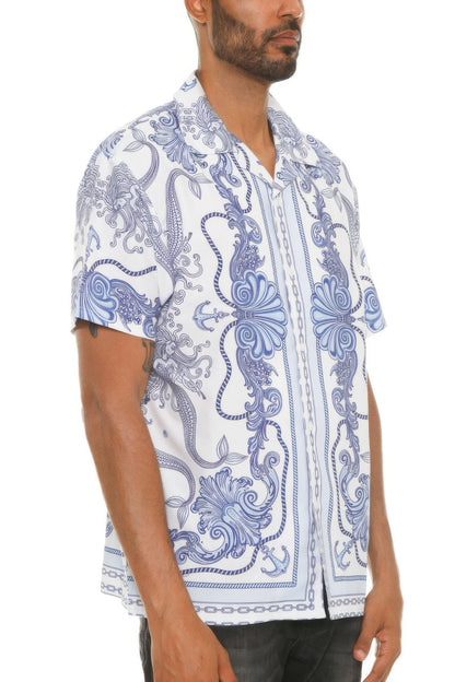 Mens Collared Print Button Down