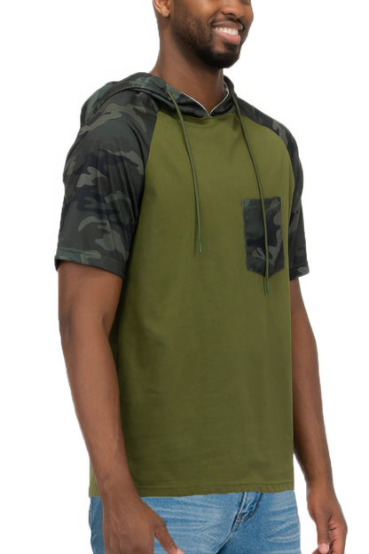 Mens Short Sleeve Camo Hooded Tshirt