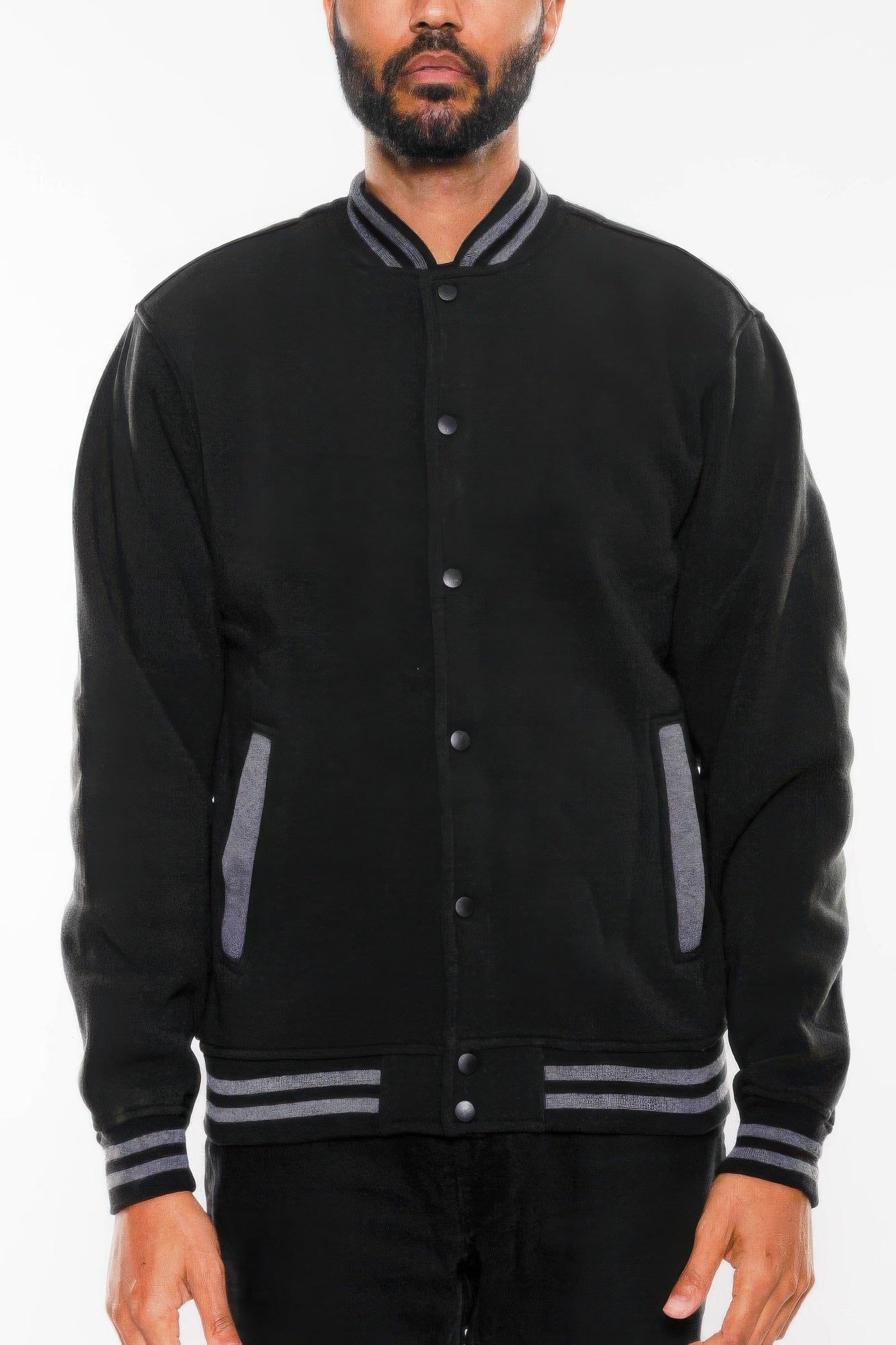 Mens Fleece Snap Button Varsity Jacket