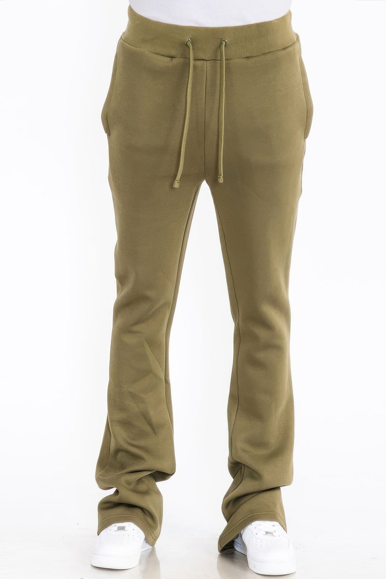 Mens Solid Fleece Flare Stacked Pants