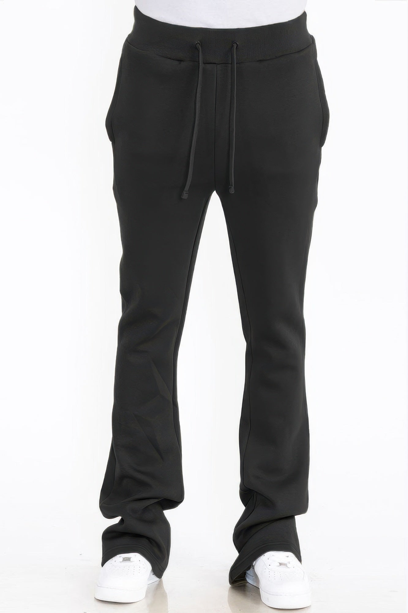 Mens Solid Fleece Flare Stacked Pants