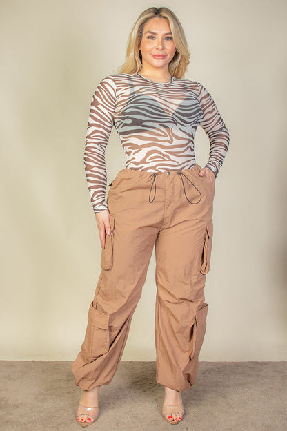 Curvy Flap Pocket Drawstring Ruched Parachute Pants