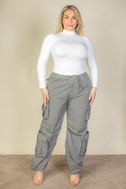 Curvy Flap Pocket Drawstring Ruched Parachute Pants