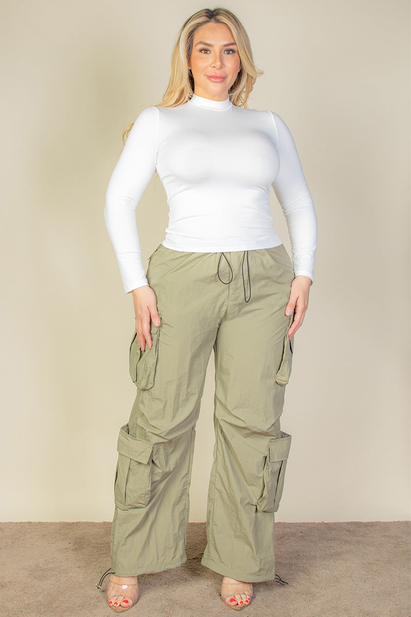 Curvy Flap Pocket Drawstring Ruched Parachute Pants