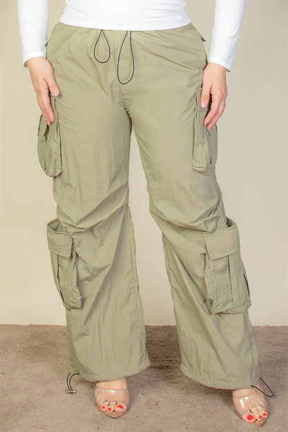 Curvy Flap Pocket Drawstring Ruched Parachute Pants