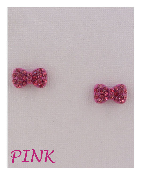 Bow earrings w/decorative rhinestones