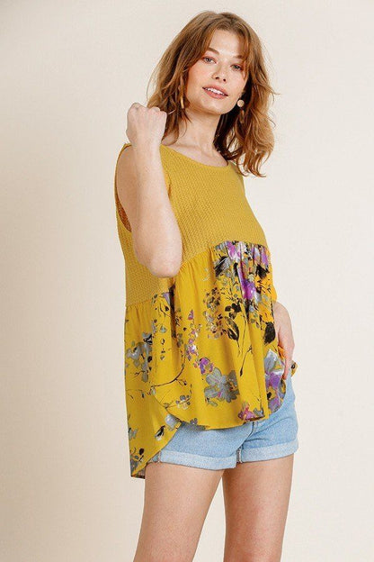 Sleeveless Waffle Knit Round Neck Tank Top