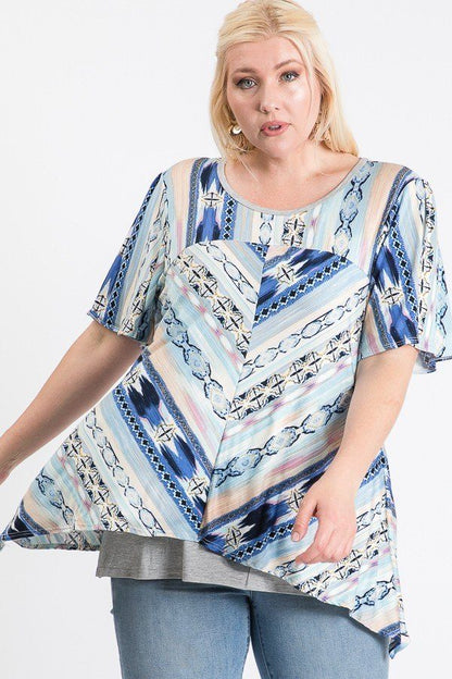 Short Sleeve Patterned Layered Top