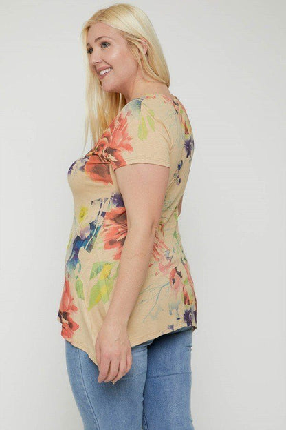 Multi-colored Watercolor Flower Print Tunic