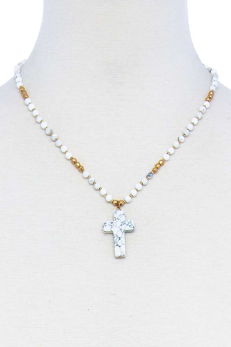 Chic Beaded And Cross Pendant Necklace