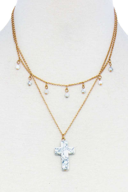 Double Layered Cross Pendant Chain Necklace