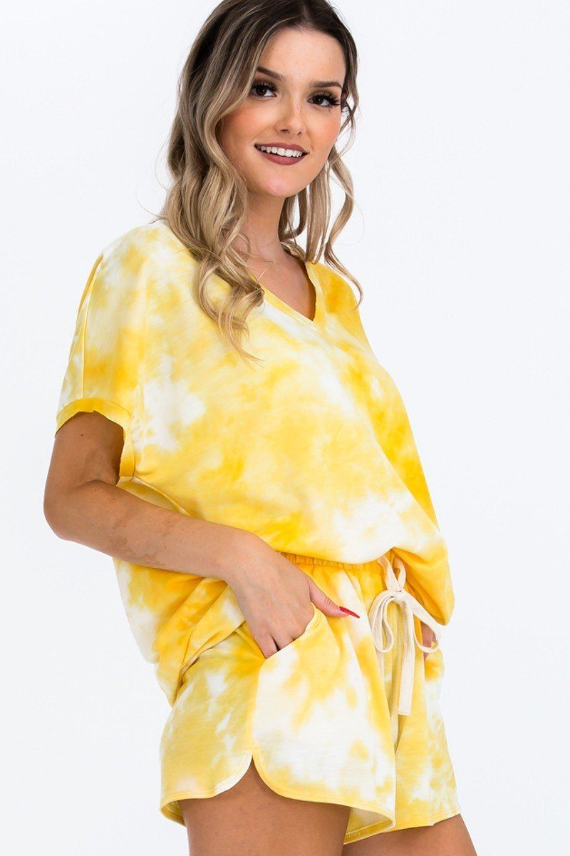 Tie-dye Top Featured In A V-neckline And Cuff Sort Sleeves