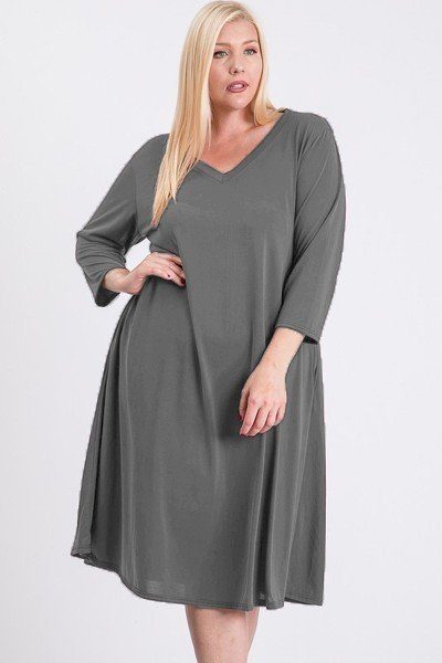 V Neck Hidden Pocket Swing Dress