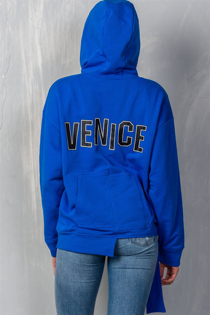 Uneven Hem Graphic "venice" Pullover Hoodie