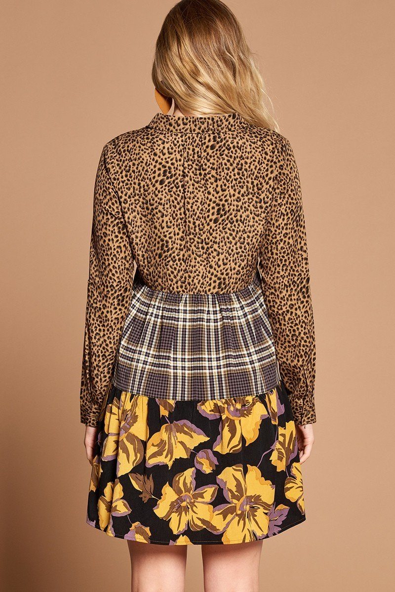 Cheetah Print Button-down Collard Shirt Dress