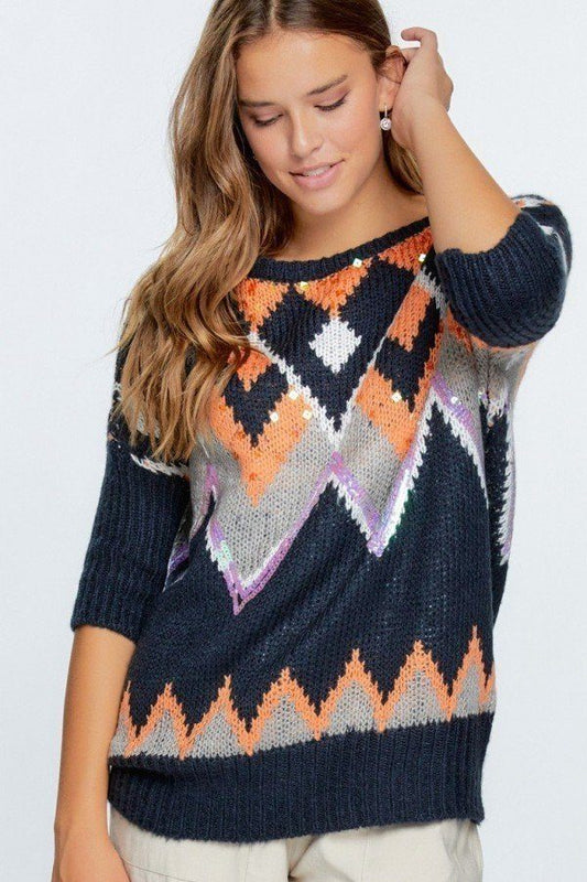 Pattern With Glitter Accent Sweater