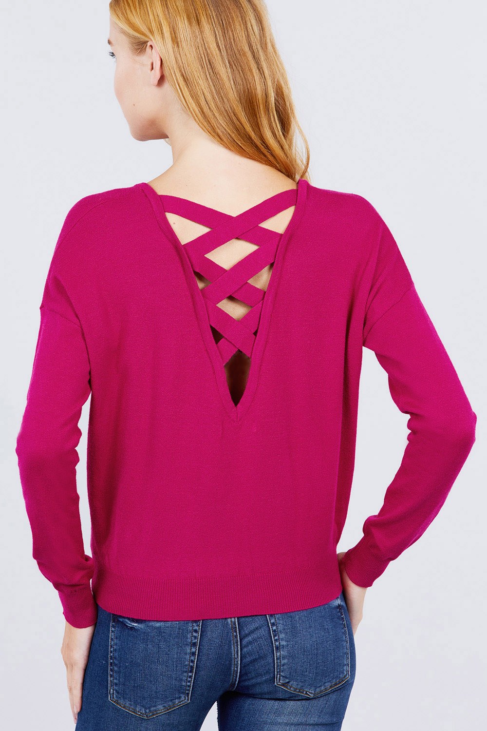 V-neck Back Cross Sweater