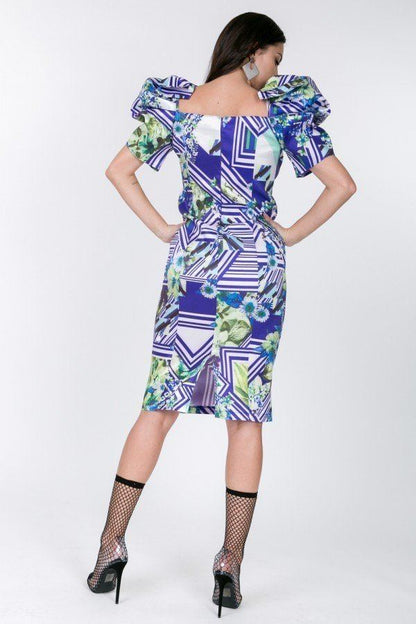 Puff Sleeve Bodycon Print Dress