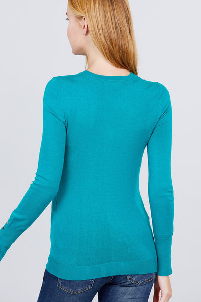 V-neck Sweater W/rivet Button