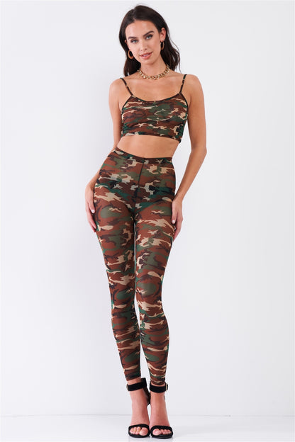 Sexy Sheer Mesh Sleeveless Crop Top & High Waist Legging Set