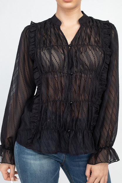 Semi Sheer Ruffle Blouse