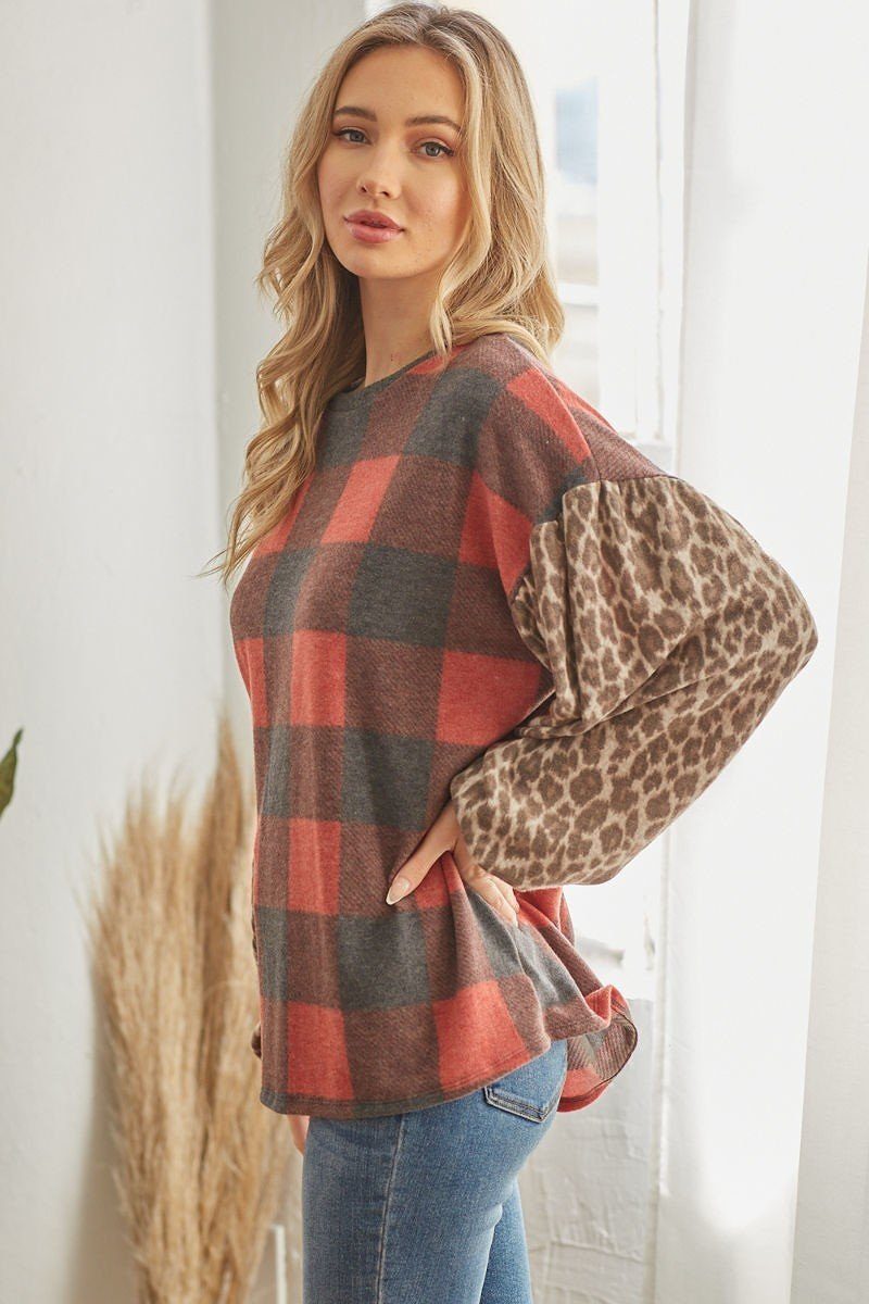 Plaid Patterned Long Sleeve Top