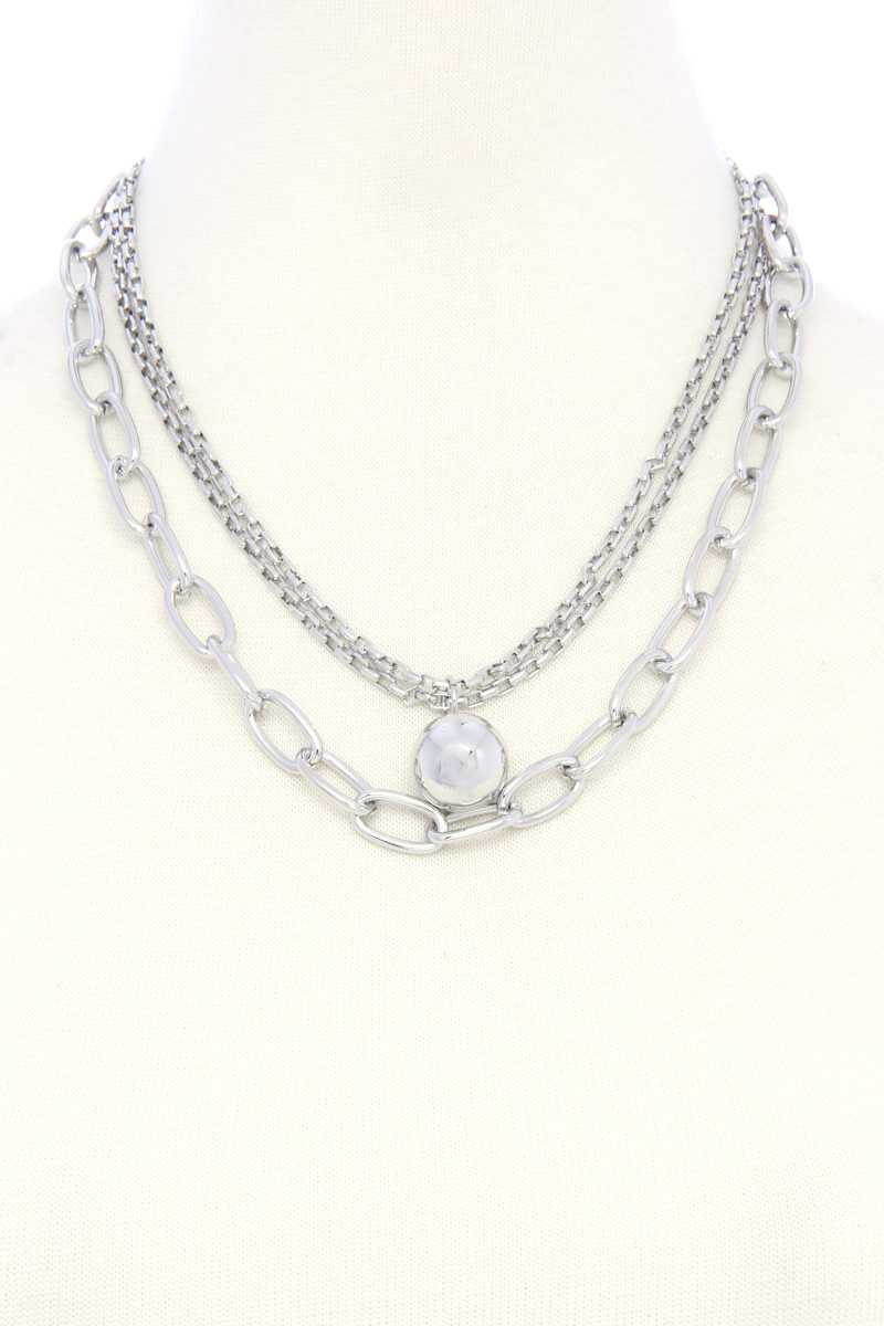 Metal Ball Oval Link Layered Necklace