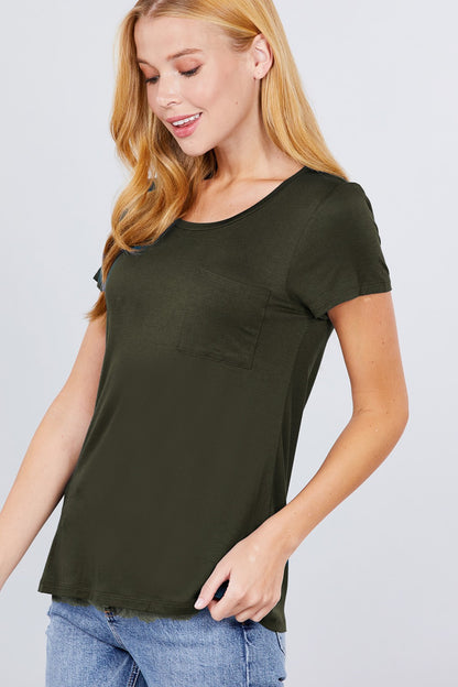 Short Sleeve Scoop Neck Top With Pocket