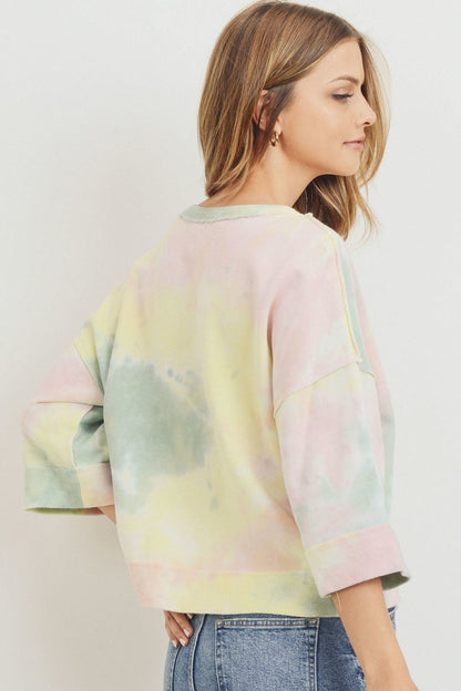 Tie Dyed 3/4 Sleeve Round Neck Top