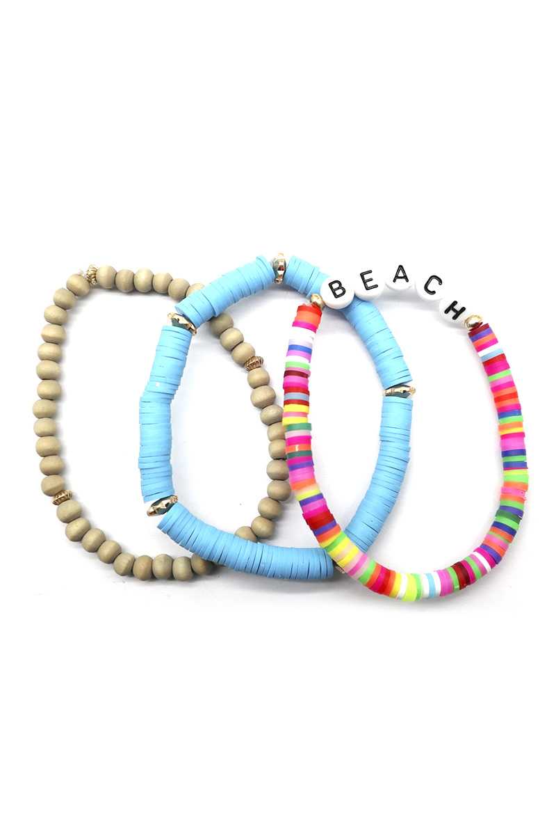 Fashion Wood Rubber Disc Bead Beach Letter Stretch Multi BraceletBracelet