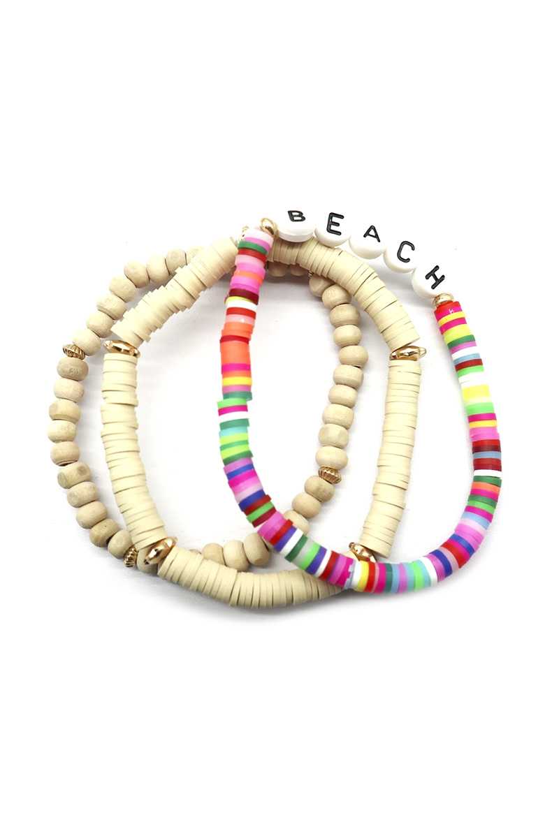 Fashion Wood Rubber Disc Bead Beach Letter Stretch Multi BraceletBracelet