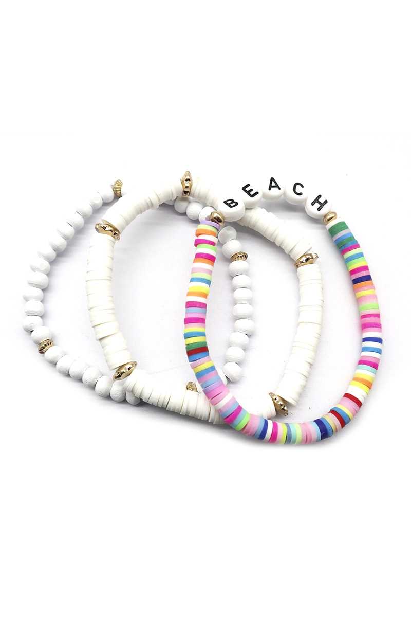 Fashion Wood Rubber Disc Bead Beach Letter Stretch Multi BraceletBracelet