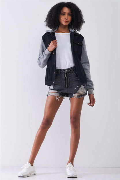 High-waist Front Zip-up Raw Hem Detail Distressed Mini Shorts