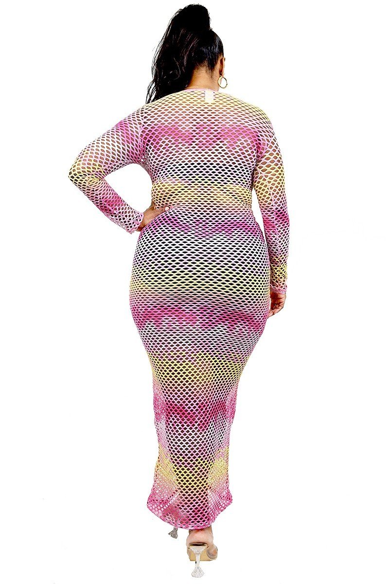 Plus See-through Gradient Fishnet Overlay Dress