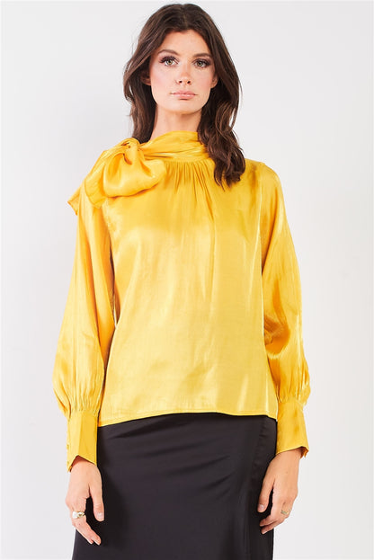 El Mirage Chiffon Bishop Sleeve Tie-neck Blouse Top