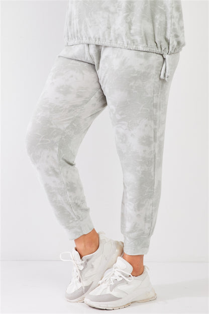 Plus Tie-dye Bleached Effect High Waist Comfy Jogger Pants