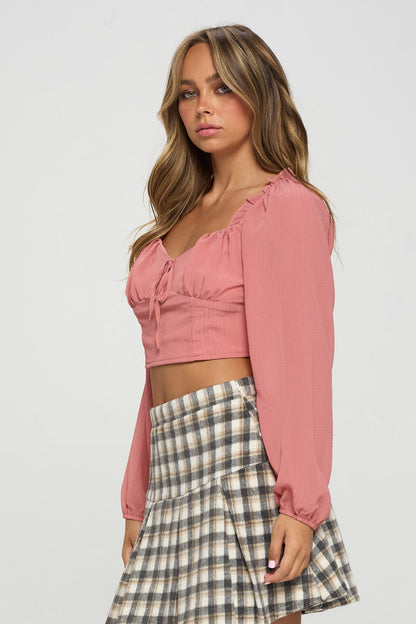 Smocked Long Sleeves Crop Top