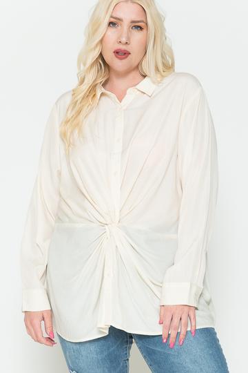 Twisted Knot Detail Oversized Satin Shirt