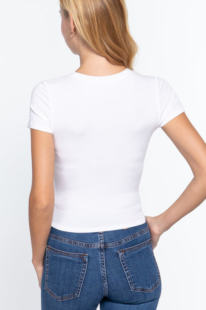 Short Slv Crew Neck Rib Crop Top