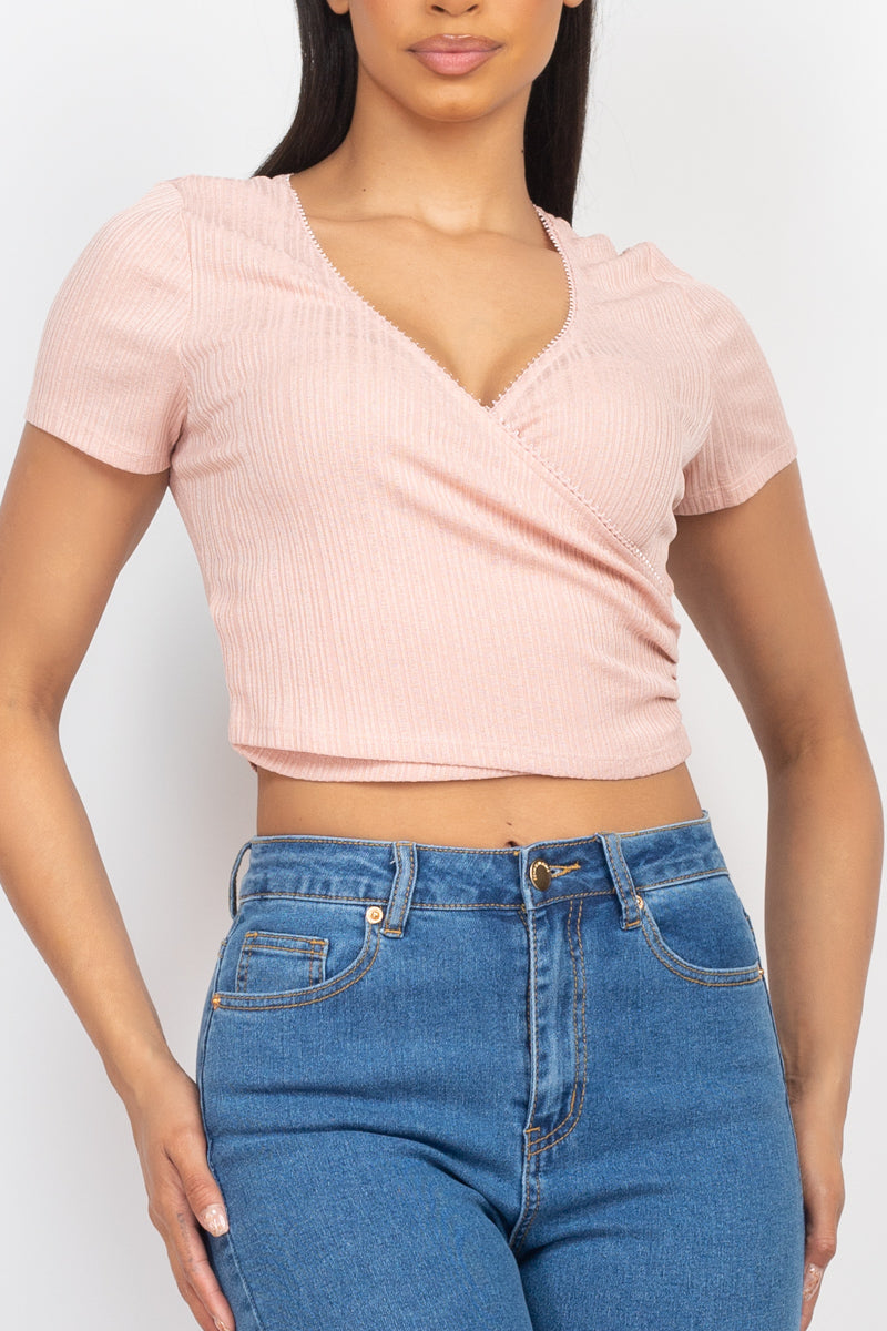 Short-sleeve V-neck Crop Top