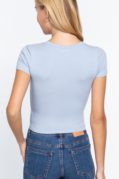 Short Sleeve V-neck Crop Top